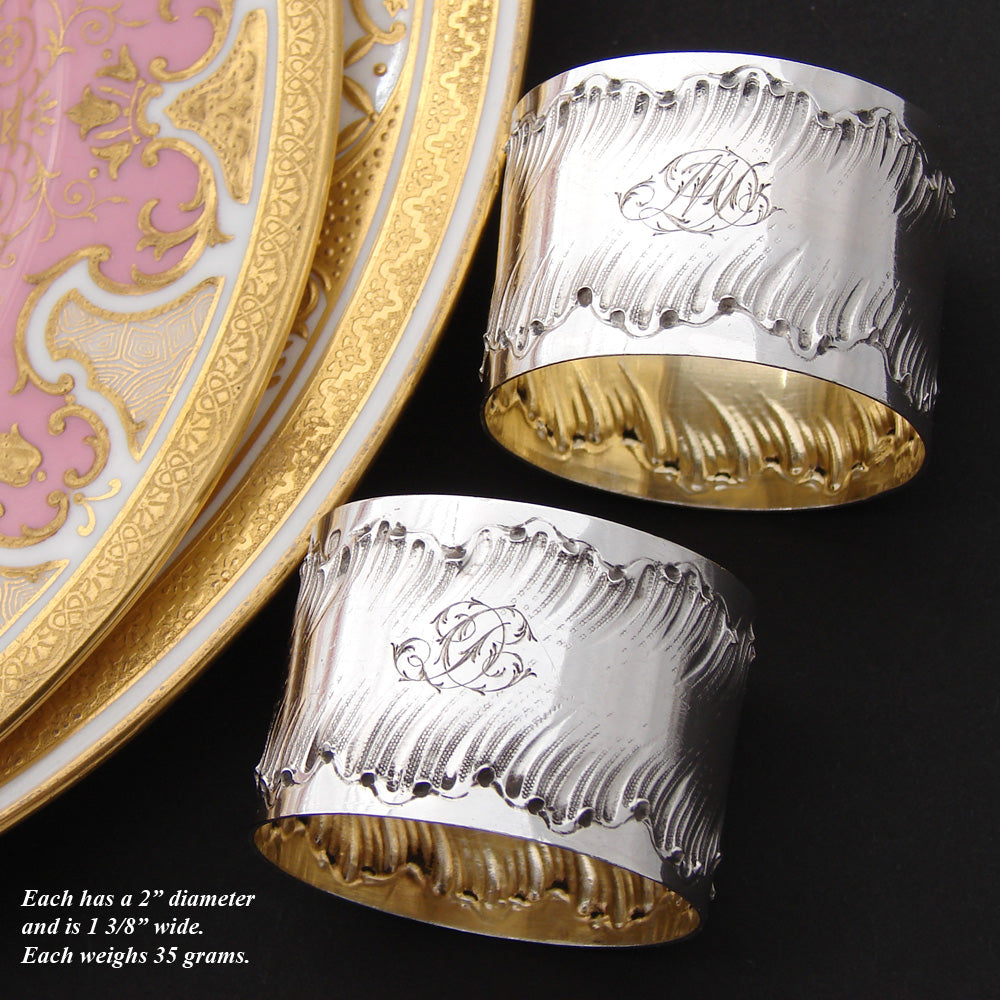 PAIR: Antique French PUIFORCAT Sterling Silver Napkin Rings, Louis XV or Rococo Pattern