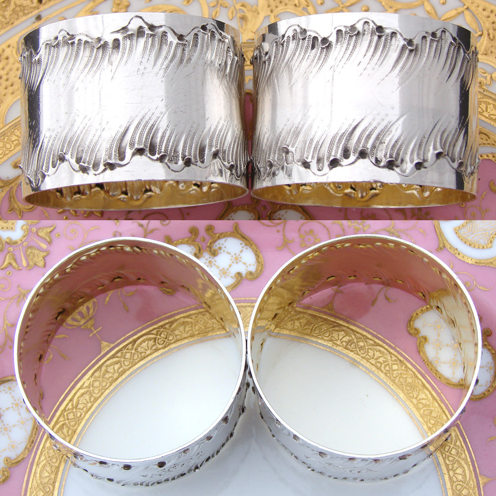 PAIR: Antique French PUIFORCAT Sterling Silver Napkin Rings, Louis XV or Rococo Pattern