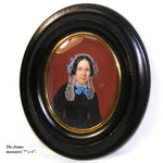 Antique Portrait Miniature of a Matron, Woman with Delicate Lace Veil in Oval Bombe Style Frame c.1810-40
