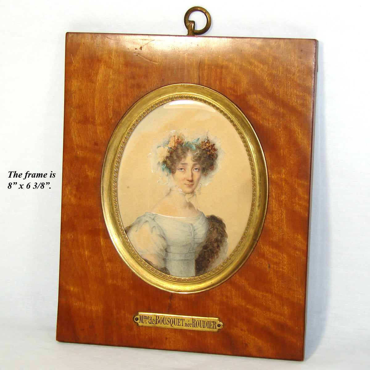 Antique French Portrait Miniature, Gouache on Card: "Mme de Bousquet nee Roudier"