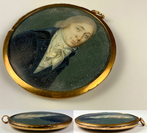 Antique French Portrait Miniature, Artist Signed and dated c.1797, 18k Gold Locket Frame