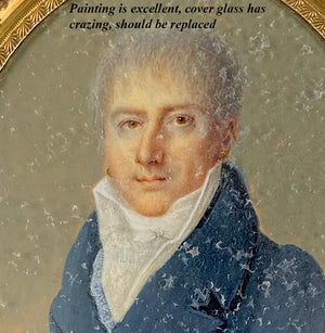 Antique Napoleon Era Signed Portrait Miniature, c.1812, Fine Gentleman, "Reinhard"