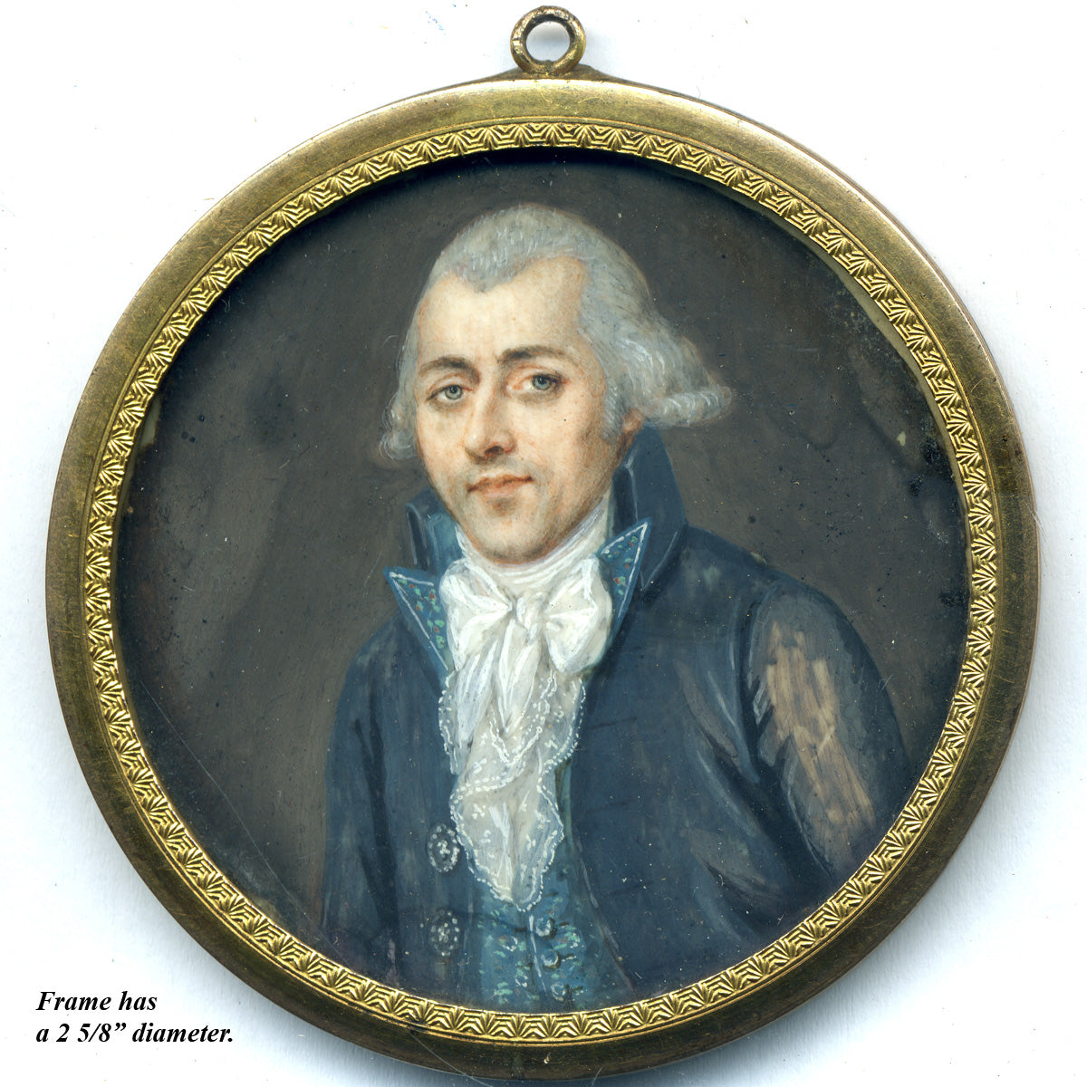 Superb Antique French Revolution Style Portrait Miniature, Gentleman, Powdered Hair
