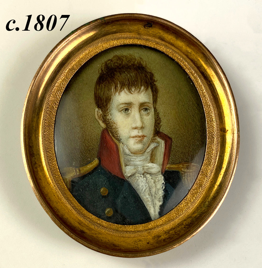 Antique French Napoleonic Wars c.1807 Portrait Miniature, Officer in Uniform