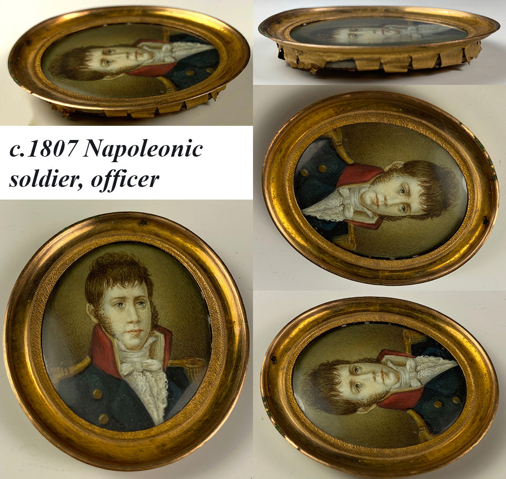 Antique French Napoleonic Wars c.1807 Portrait Miniature, Officer in Uniform