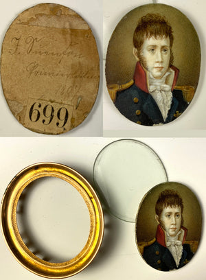 Antique French Napoleonic Wars c.1807 Portrait Miniature, Officer in Uniform