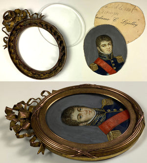 Antique French Portrait Miniature Napoleonic Soldier in Uniform, Epaulettes, c.1850-70