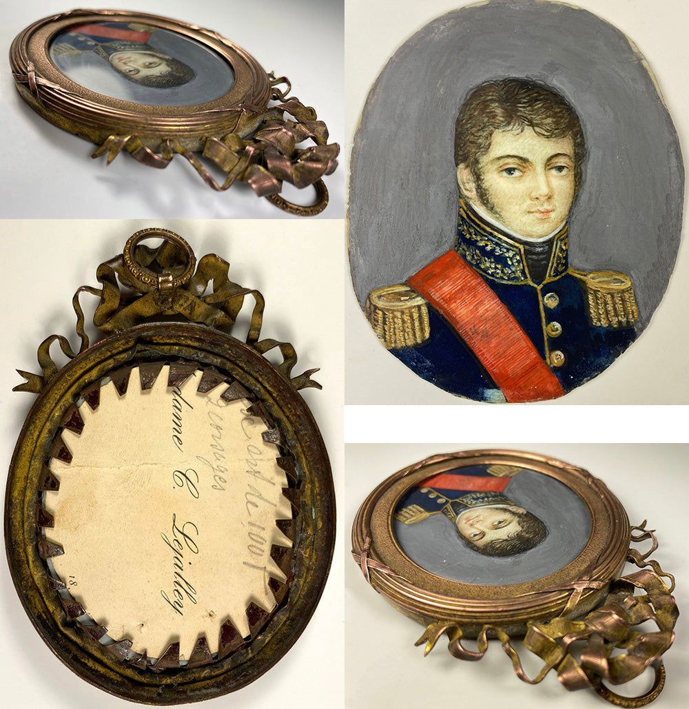 Antique French Portrait Miniature Napoleonic Soldier in Uniform, Epaulettes, c.1850-70