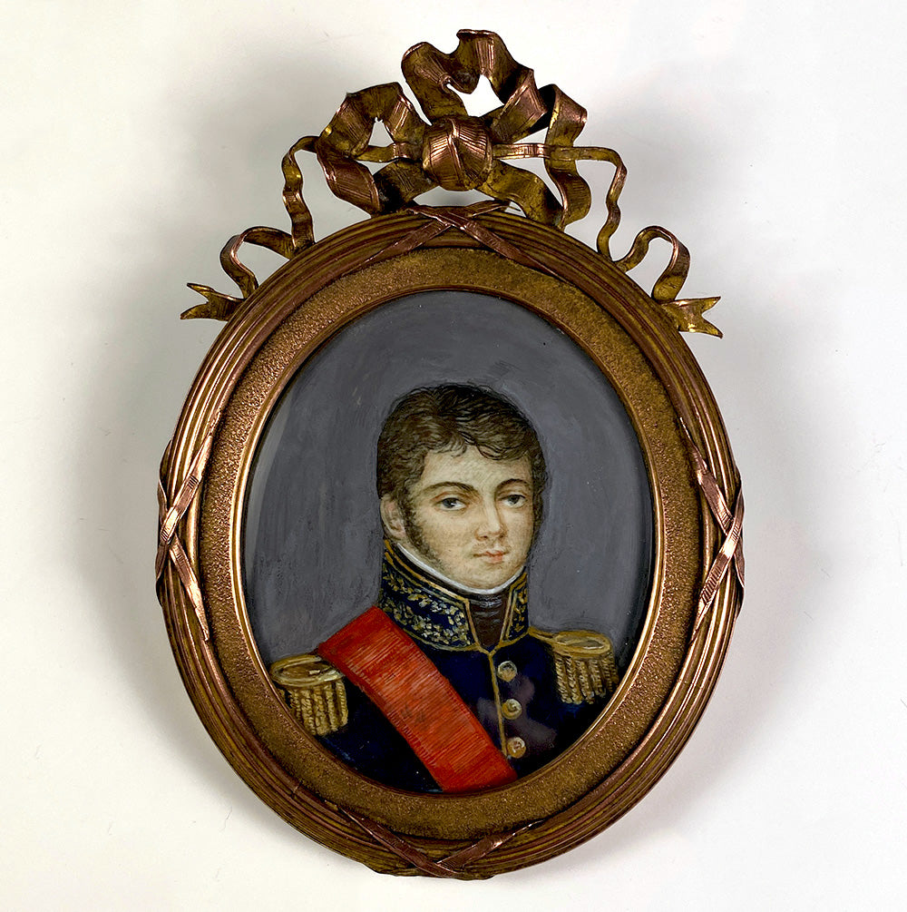 Antique French Portrait Miniature Napoleonic Soldier in Uniform, Epaulettes, c.1850-70