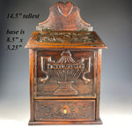 Fine Antique c.1790-1840 French Salt Cabinet, Box, Spice Drawer, Carved w Heart