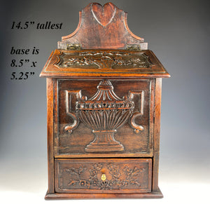 Fine Antique c.1790-1840 French Salt Cabinet, Box, Spice Drawer, Carved w Heart