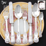 Antique French Sterling Silver 7pc Flatware Set, 3pc Place Setting for Two, Seashell Pattern