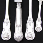 Antique French Sterling Silver 7pc Flatware Set, 3pc Place Setting for Two, Seashell Pattern