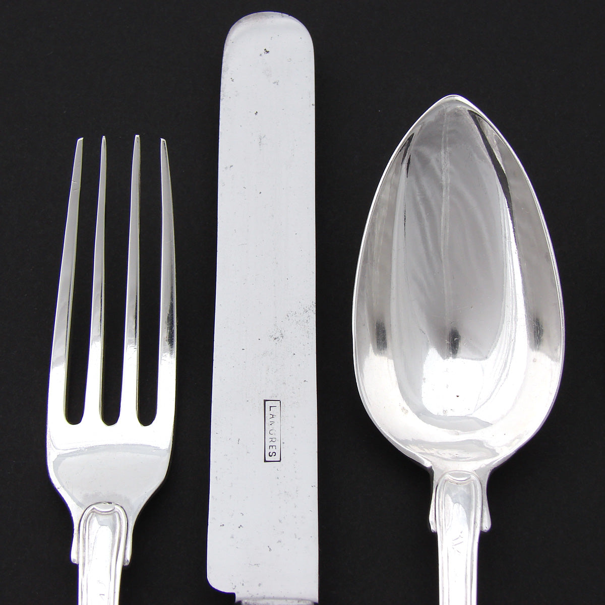 Antique French Sterling Silver 7pc Flatware Set, 3pc Place Setting for Two, Seashell Pattern