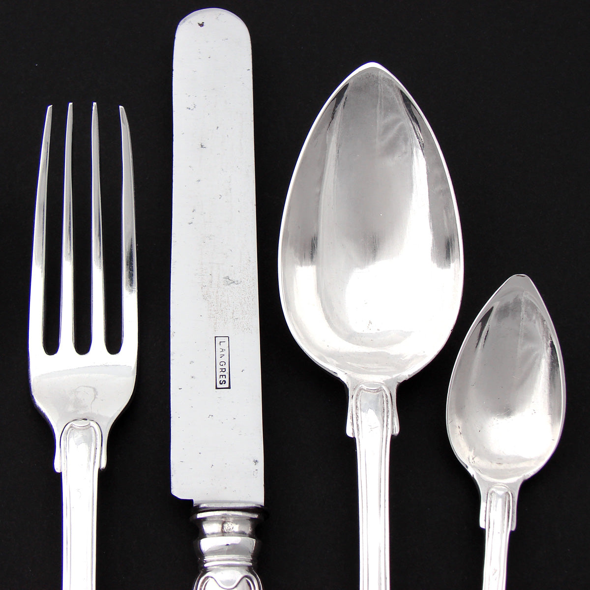 Antique French Sterling Silver 7pc Flatware Set, 3pc Place Setting for Two, Seashell Pattern