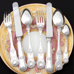 Antique French Sterling Silver 7pc Flatware Set, 3pc Place Setting for Two, Seashell Pattern