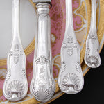 Antique French Sterling Silver 7pc Flatware Set, 3pc Place Setting for Two, Seashell Pattern