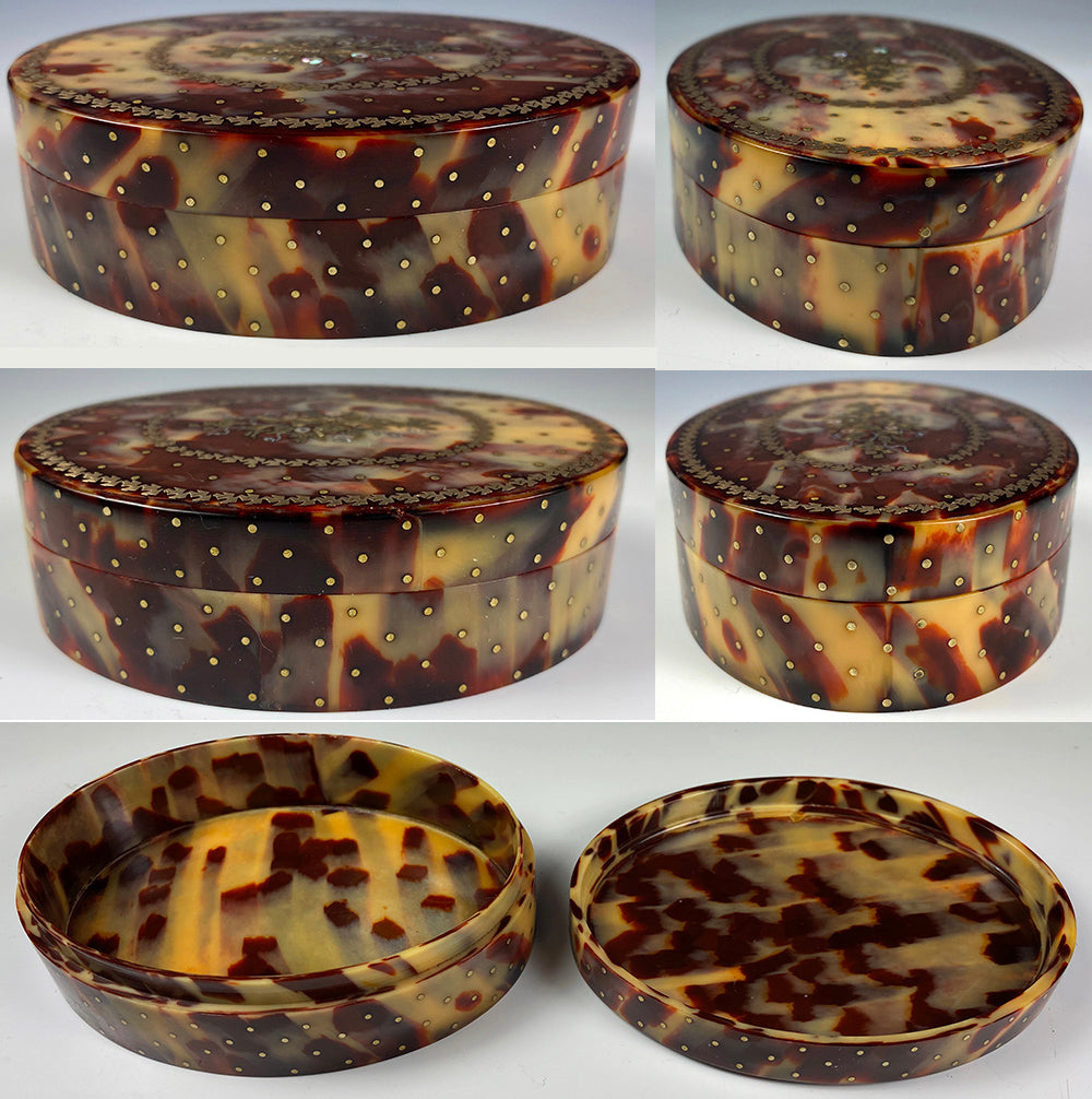 Antique Chocolate and Cognac Tortoise Shell Table Snuff, Elaborate Pique Work, c.1770s