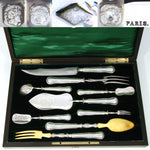 Antique French Sterling Silver 9pc Serving Implement Set: Meat, Salad & Fish, Hors d'Oeuvres, GREAT Box!
