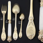 Antique French 18k Gold on Sterling Silver "Vermeil" 4pc Flatware Place Setting for One, Pearl Handled Knife