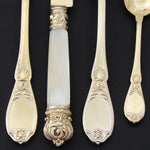 Antique French 18k Gold on Sterling Silver "Vermeil" 4pc Flatware Place Setting for One, Pearl Handled Knife