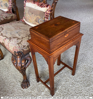 Antique English Work Box, Sewing Box Mounted on Table as a Side Table, 24.5" Tall