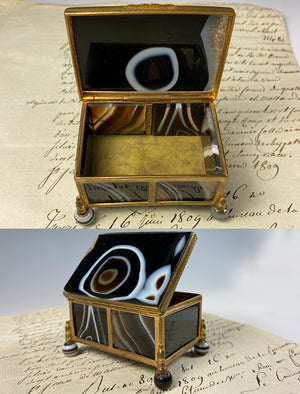Fine Antique German Banded Agate Jewelry, Specimen or Snuff Box, Idar-Oberstein