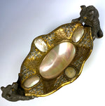 Antique French Napoleon III Era Mother of Pearl and Bronze Tray, Bear Handles, Palais Royal