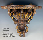 Antique Hand Carved Neoclassical Figural Bracket Shelf, 11.75" x 9.75", Black Forest or Italy