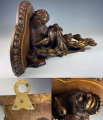 Antique Hand Carved Neoclassical Figural Bracket Shelf, 11.75" x 9.75", Black Forest or Italy