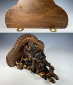 Antique Hand Carved Neoclassical Figural Bracket Shelf, 11.75" x 9.75", Black Forest or Italy