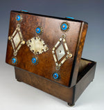 Antique French Jewelry or Sewing Box, Mother of Pearl and Bressan Kiln-fired Enamel Decoration, c.1830s