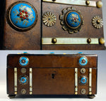 Antique French Jewelry or Sewing Box, Mother of Pearl and Bressan Kiln-fired Enamel Decoration, c.1830s