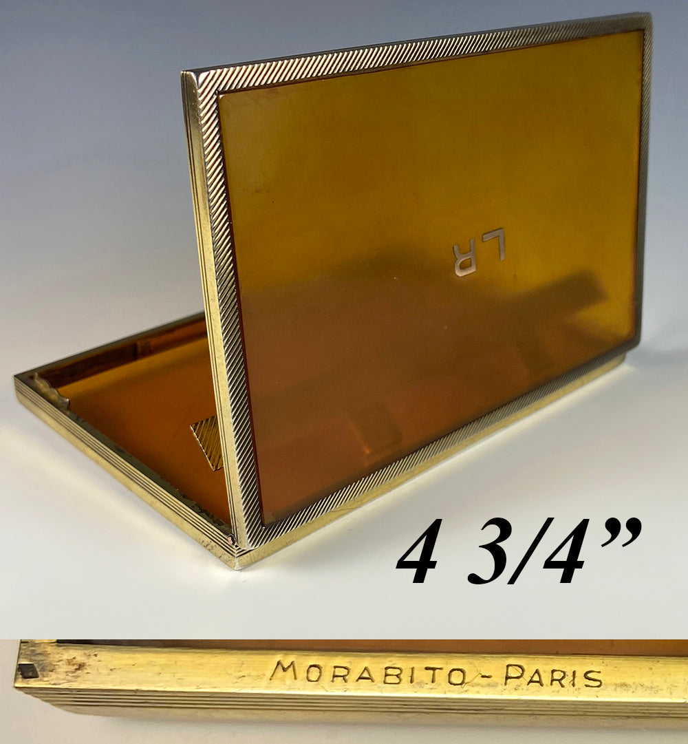 Fine Antique French MORABITO Blond Tortoise Shell Cigarette Case, Card Case, 18k Monogram, Sterling Silver Vermeil