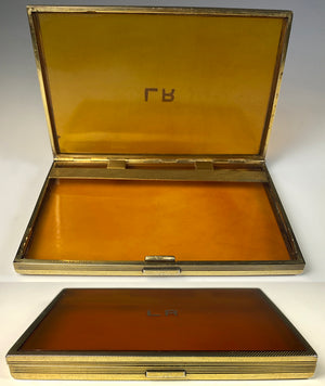 Fine Antique French MORABITO Blond Tortoise Shell Cigarette Case, Card Case, 18k Monogram, Sterling Silver Vermeil