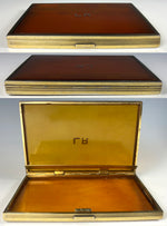 Fine Antique French MORABITO Blond Tortoise Shell Cigarette Case, Card Case, 18k Monogram, Sterling Silver Vermeil