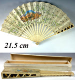 Antique French Hand Painted Silk Fan,  21.5 cm Bone Guards and Sticks, Sequins, Shell