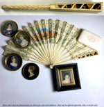 Antique French Hand Painted Silk Fan,  21.5 cm Bone Guards and Sticks, Sequins, Shell