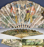 Antique French Hand Fan, Painted Silk, 1914 Paris Expo Duvelleroy, Artist Signed 23.5 cm Bone Guards