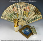 Antique French Hand Fan, Painted Silk, 1914 Paris Expo Duvelleroy, Artist Signed 23.5 cm Bone Guards