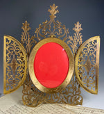 Superb Antique French Easel Frame, 10.5" Tall w Locket Doors, Bright Dore Heavy Brass, Cutaway