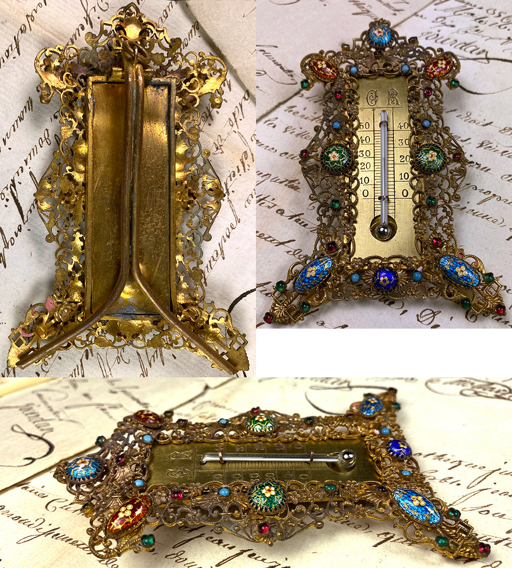 Jewel of An Antique Desk Frame, Temperature Inset, Kiln-fired Bressan Enamel Plaques and Gems Set