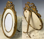 Antique 19th c. French Bow Top Frame, Dore Bronze with Cross Ribbon, Easel Back