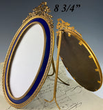 Fine Antique Oval Bow Top 7 1/4" Tall Frame with Kiln-fired Enamel Mat, Dore Bronze