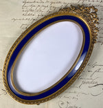 Fine Antique Oval Bow Top 7 1/4" Tall Frame with Kiln-fired Enamel Mat, Dore Bronze