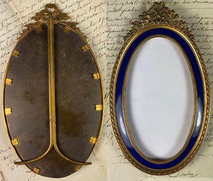 Fine Antique Oval Bow Top 7 1/4" Tall Frame with Kiln-fired Enamel Mat, Dore Bronze