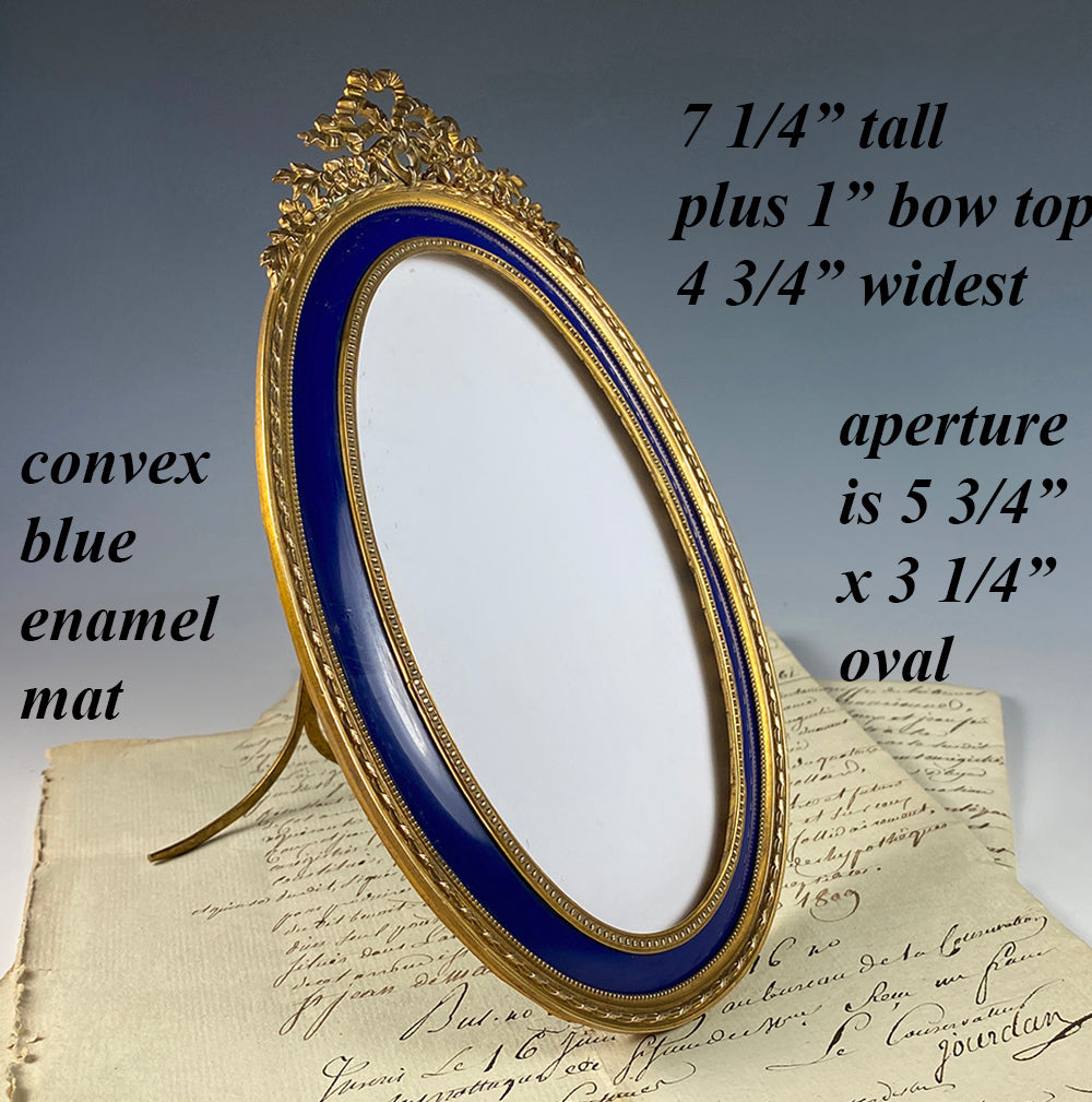 Fine Antique Oval Bow Top 7 1/4" Tall Frame with Kiln-fired Enamel Mat, Dore Bronze