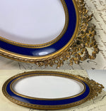 Fine Antique Oval Bow Top 7 1/4" Tall Frame with Kiln-fired Enamel Mat, Dore Bronze