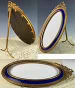 Fine Antique Oval Bow Top 7 1/4" Tall Frame with Kiln-fired Enamel Mat, Dore Bronze