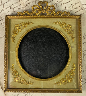 Antique French 2nd Empire Dore Bronze and Applique Photo or Portrait Miniature Frame, c.1870 Bow Top